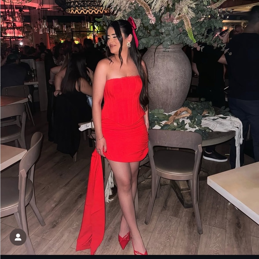 Red Strapless Mini Dress with Bow